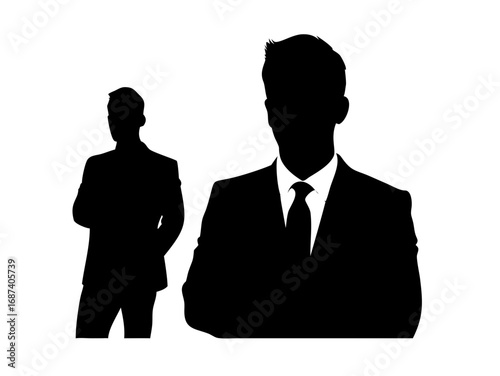 Man young unshaven businessman business clothes silhouette - on white background isolate .Hipster Man Silhouette