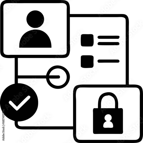 Digital privacy and security Icons showing user data connection and protection, emphasizing secure access and data management for online safety