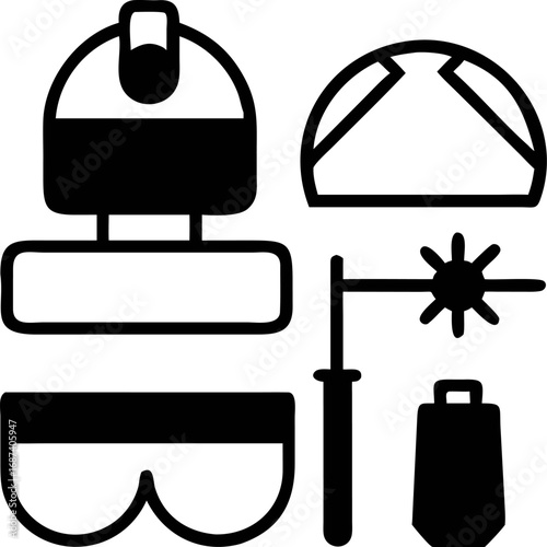 Protective Gear Icons Set Essential Safety Symbols for Construction, Welding, and Industry Projects, Offering Clear Visual Representation