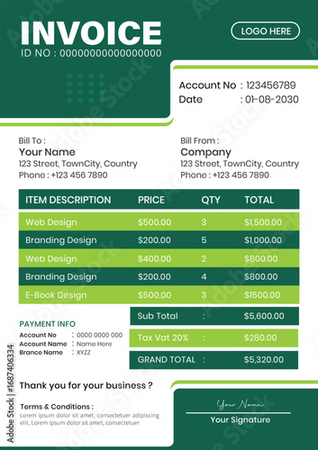 A new invoice design with good quality print ready	