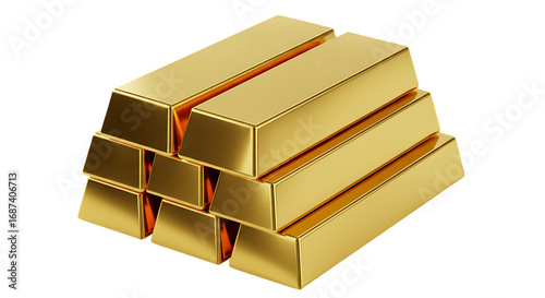 Stack of Shiny Gold Bars on Transparent Background