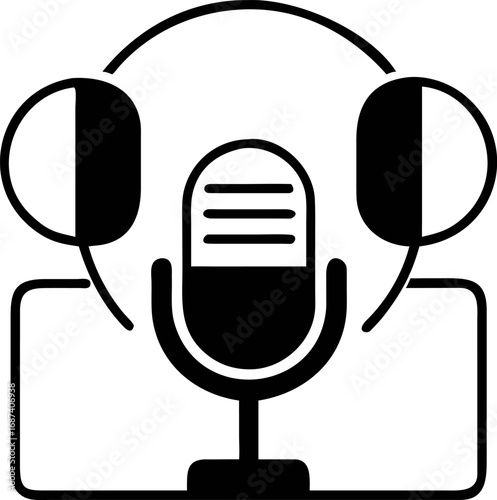A sleek vector illustration of a studio microphone and headphones. This minimalist icon is a perfect symbol for podcasting and audio recording