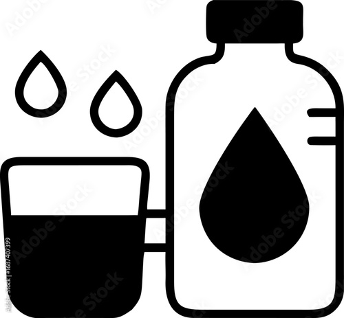 A close-up illustration of a glass of water with three falling droplets and a bottle of water, symbolizing hydration and health