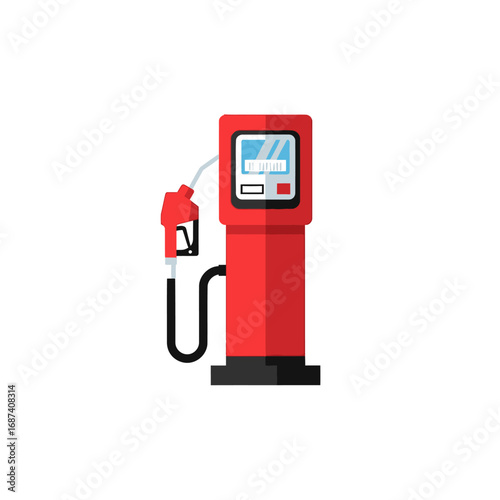 Red Gas Pump Station Icon with Fuel Nozzle and Display