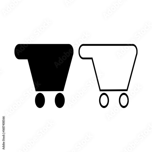 Shopping Cart Icons: Modern design of two shopping cart icons, one filled, one outlined, on a clear backdrop, symbolizing commerce and purchasing power.