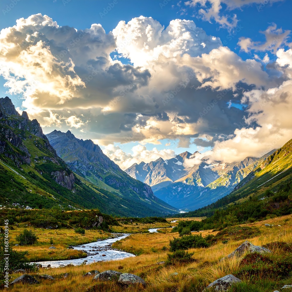 Naklejka premium Mountain valley at sunset (2)