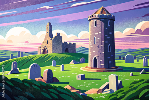 Clonmacnoise Ireland, medieval monastic site, ancient round towers, historic ruins, cultural heritage
