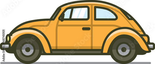 真横の黄色いコンパクトカーのイラスト