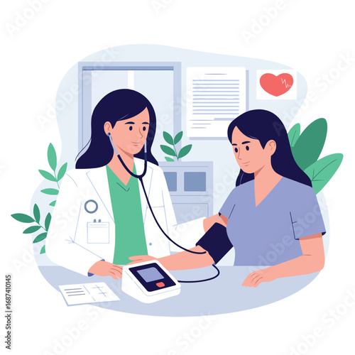 Doctor checking patients blood pressure