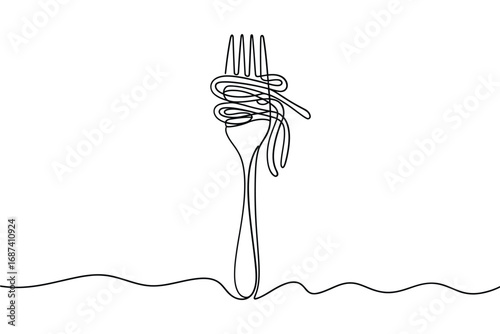Single line drawing of a fork tied with a measuring tape