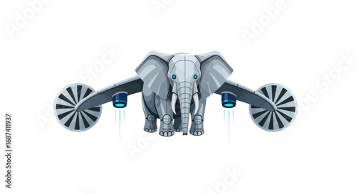 Futuristic Flying Elephant Machine with Mechanical Wings.
