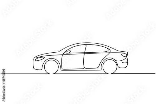 Minimalist single line drawing of a modern sedan car