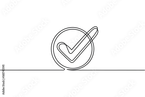 Minimalist single line drawing of a check mark inside a circle