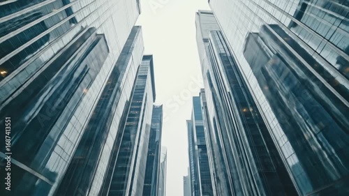 Wallpaper Mural Aerial view of modern skyscrapers flanking a narrow urban street, showcasing sleek architecture Torontodigital.ca