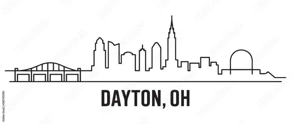 Fototapeta premium Dayton, OH Line Art skyline, silhouette. Vector illustration. with white background