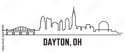Dayton, OH Line Art skyline, silhouette. Vector illustration. with white background