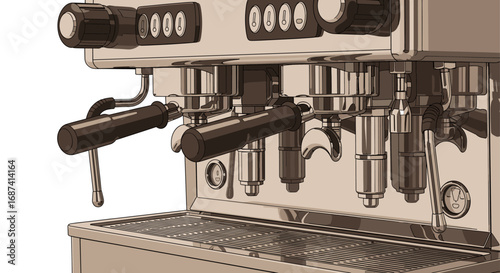 Professional espresso machine ready to brew delicious coffee, perfect for cafe menus and barista training