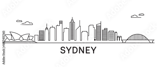Sydney Line Art City urban skyline. Modern minimalist cityscape graphic, perfect for travel, banners. with white background