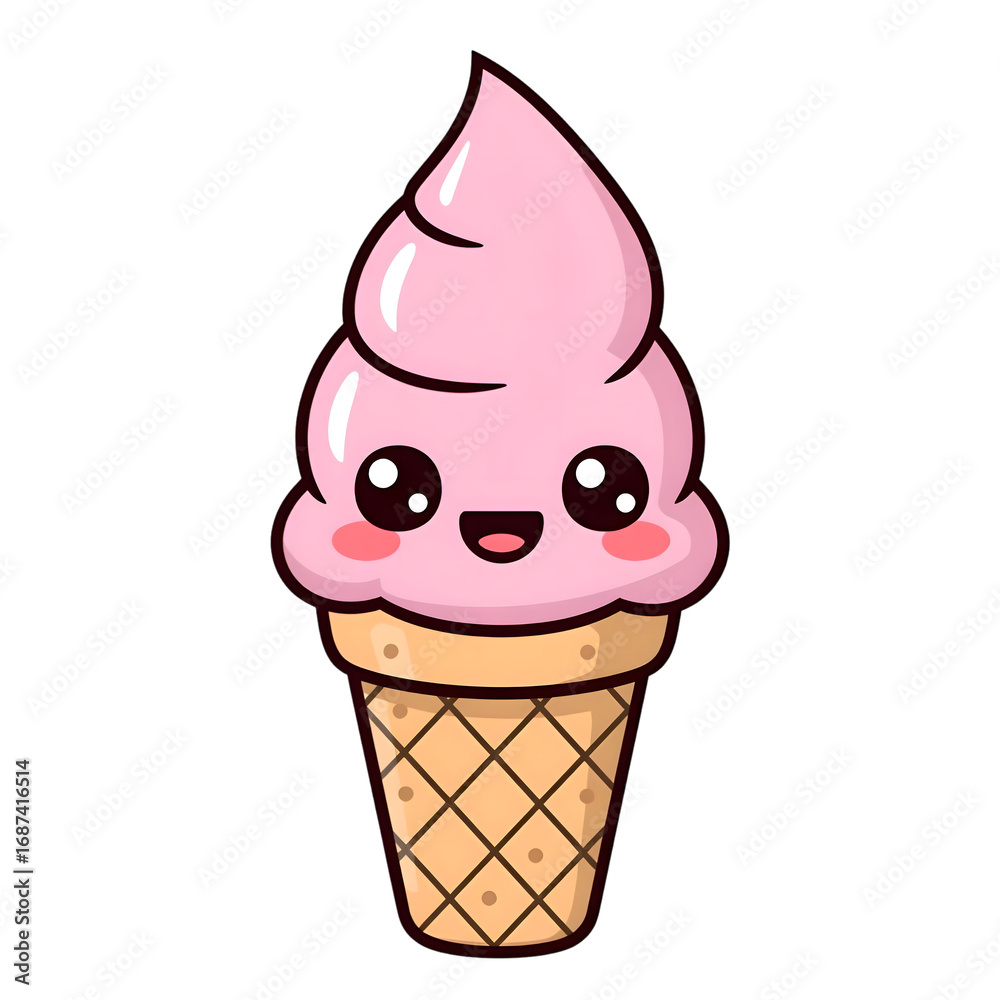 Delightful Pink Ice Cream Cone Cartoon Character Smiling Sweetly isolated on transparent background Generative AI. Delightful Pink Ice Cream Cone Cartoon Character Smiling Sweetly isolated on transparent background Generative AI.