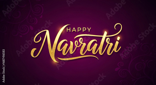 Happy navratri golden calligraphy on dark background isolated on white background isolated on transparent background silhouette