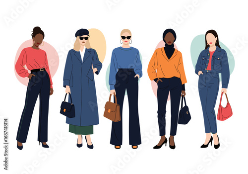 Fashionable women showcasing diverse styles and modern attire for contemporary trends