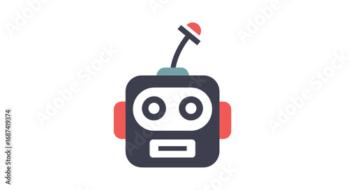 Cute cartoon robot icon with antenna and red ears.