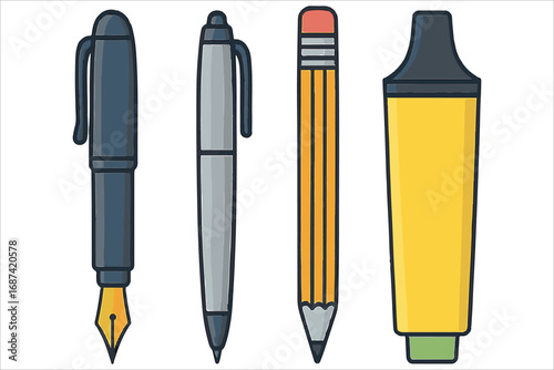Pen and pencil writing tools for office and school use isolated vector illustration