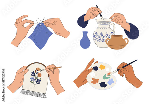 Creative hobby activities demonstrating diverse artistic skills and craftsmanship for personal enjoyment