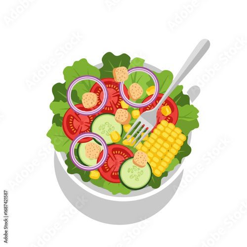 Colorful Vegetable Salad in a Bowl with Fork