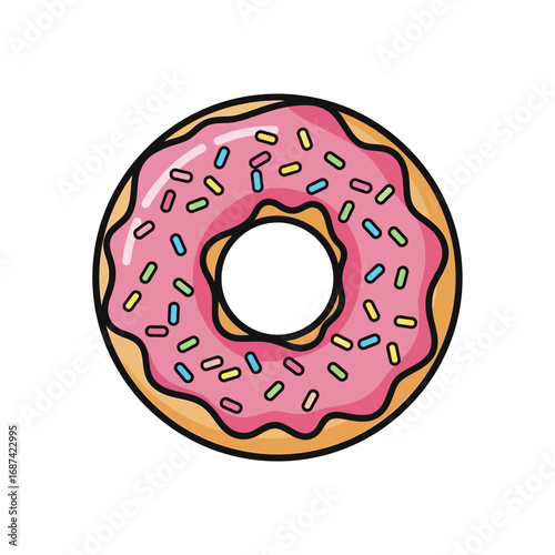 Colorful Donut with Pink Frosting and Sprinkles