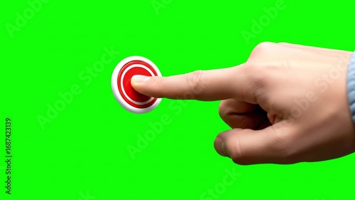 Hand pressing red button green screen chroma key finger push action video