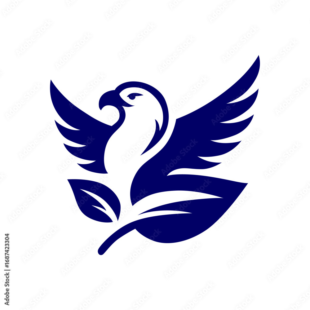 Obraz premium Soaring Eagle with Open Wings and a Leaf