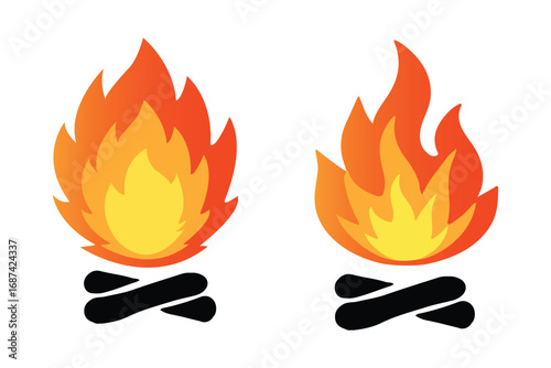 Fire icon collection. Fire flame vector icon set in black color. Flammable sign. Fire flame symbol. Flames icon sign symbol collections, vector illustration. Bonfire silhouette logotype. Flat style