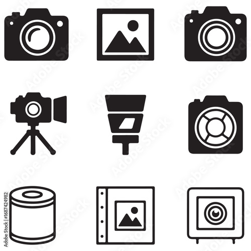 Collection of Photography and Media Related Icons camera video camera
