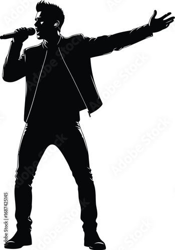 Dynamic performer passionately singing into microphone on stage