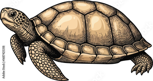 A detailed illustration of a sea turtle, showcasing its textured shell and intricate skin details.