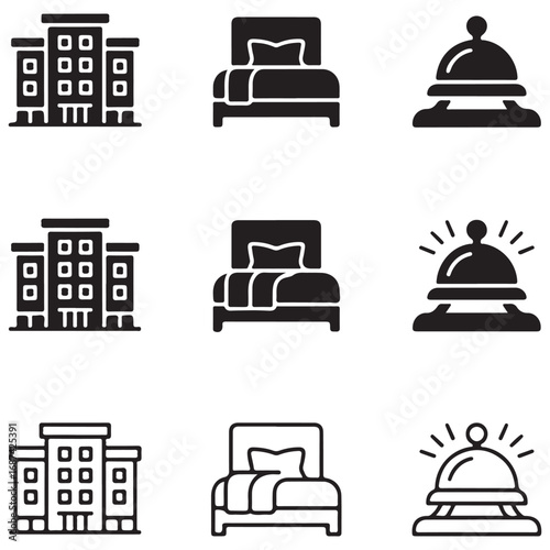 Hotel Icons Set With Building Bed And Bell illustration vector