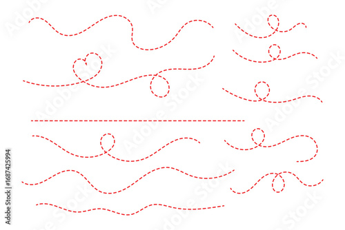 Hand drawn dotted lines path isolated on white background. Path travel dotted line trip dashed trace destination track plan and silhouette, travelling symbol.