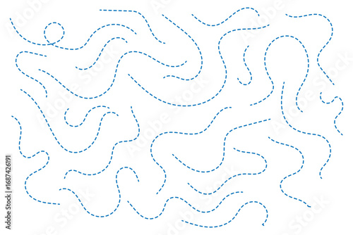 Hand drawn dotted lines path isolated on white background. Path travel dotted line trip dashed trace destination track plan and silhouette, travelling symbol.