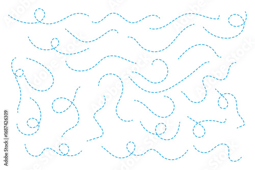 Hand drawn dotted lines path on white background. Curved dotted line, Path travel dotted line trip dashed trace destination. Vector illustration