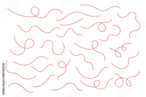 Hand drawn dotted lines path on white background. Curved dotted line, Path travel dotted line trip dashed trace destination. Vector illustration
