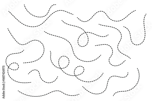 Hand drawn dotted lines path on white background. Curved dotted line, Path travel dotted line trip dashed trace destination. Vector illustration