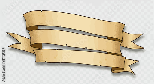 Three aged parchment banners, layered and flowing, ready for text.