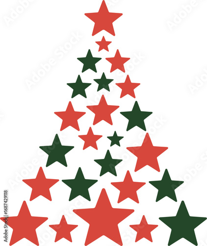 Star Tree Illustration Festive Holiday Season Design on Transparent BG