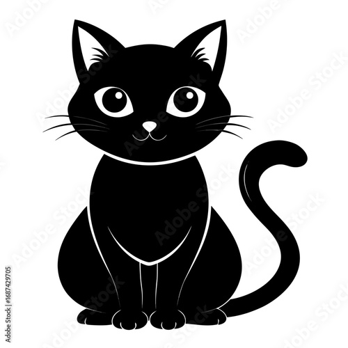 Simple Cat Purring Silhouette Vector Design Isolated on White