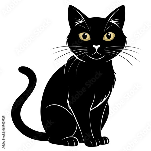 Simple Cat Purring Silhouette Vector Design Isolated on White