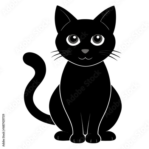 Simple Cat Purring Silhouette Vector Design Isolated on White
