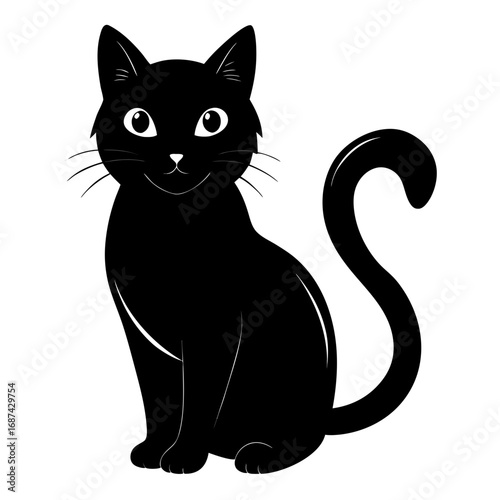 Simple Cat Purring Silhouette Vector Design Isolated on White