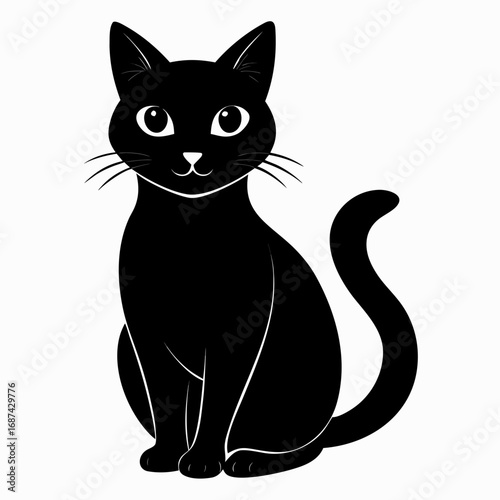 Simple Cat Purring Silhouette Vector Design Isolated on White