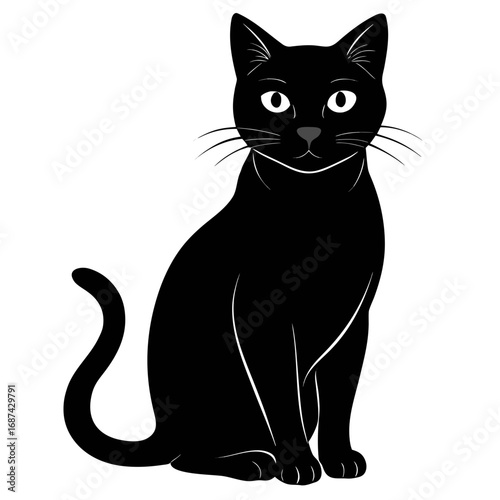 Simple Cat Purring Silhouette Vector Design Isolated on White